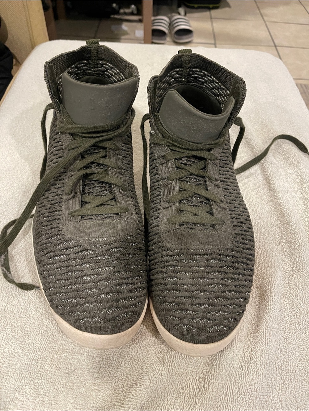 Nike Jordan Knit High-Top Sneakers in Dark Olive